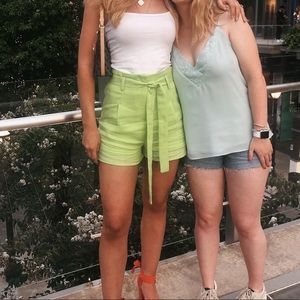 Neon Green Linen Paperbag Shorts